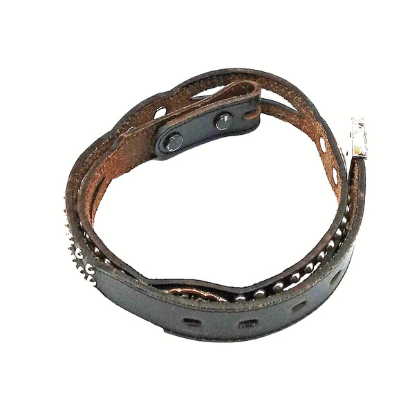 VTG Nocona Leather Hand Tooled Belt "Youth Size 26 " Studded Black Western USA - Picture 4 of 6